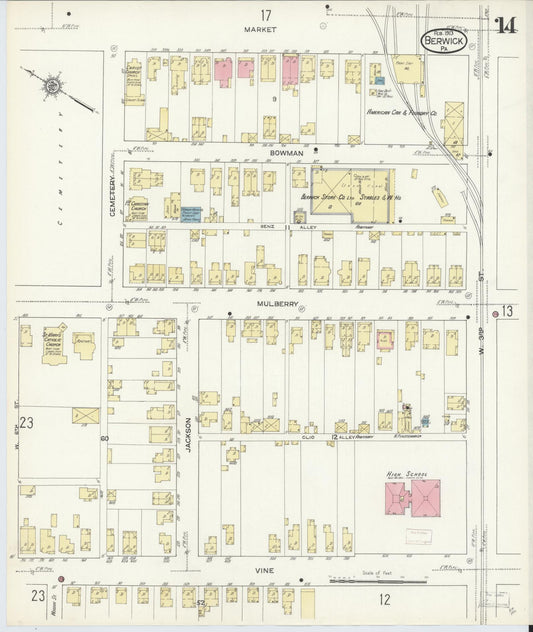 Sanborn Fire Insurance Map from Berwick, Columbia County, Pennsylvania (1913), Sheet #0014 - Historic Sanborn Fire Insurance Map Print, vintage old map wall art, antique decor, genealogy gift, Pennsylvania Pennsylvania map