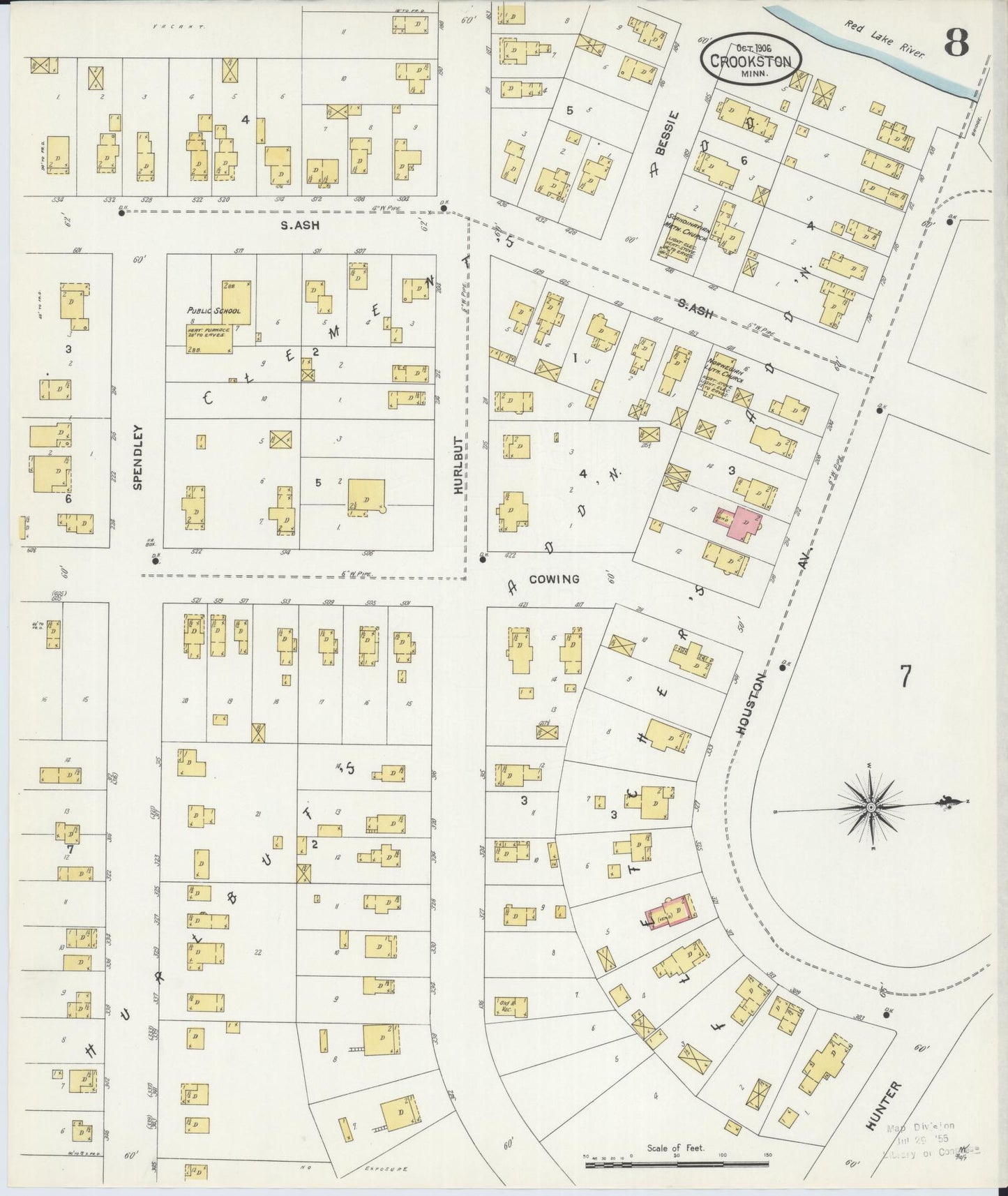 Sanborn Fire Insurance Map from Crookston, Polk County, Minnesota (1906), Sheet #0008 - Historic Sanborn Fire Insurance Map Print, vintage old map wall art, antique decor, genealogy gift, Minnesota Minnesota map