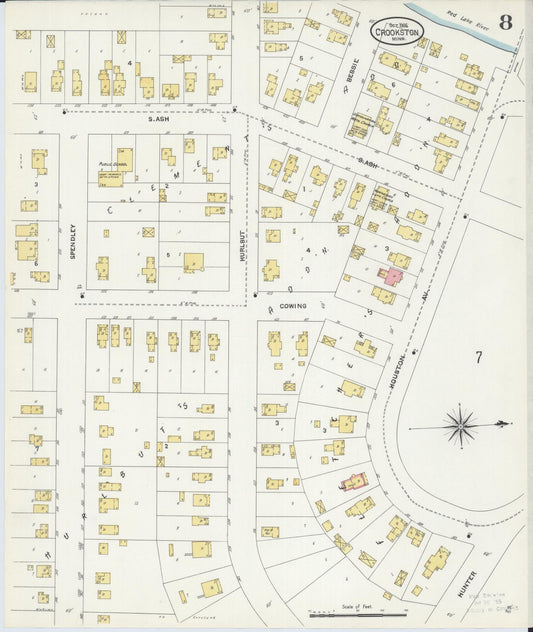 Sanborn Fire Insurance Map from Crookston, Polk County, Minnesota (1906), Sheet #0008 - Historic Sanborn Fire Insurance Map Print, vintage old map wall art, antique decor, genealogy gift, Minnesota Minnesota map