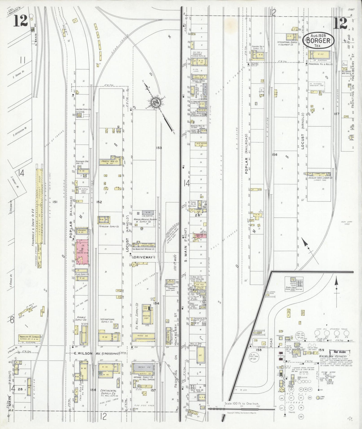 Sanborn Fire Insurance Map from Borger, Hutchinson County, Texas (1928), Sheet #0012 - Historic Sanborn Fire Insurance Map Print, vintage old map wall art, antique decor, genealogy gift, Texas Texas map