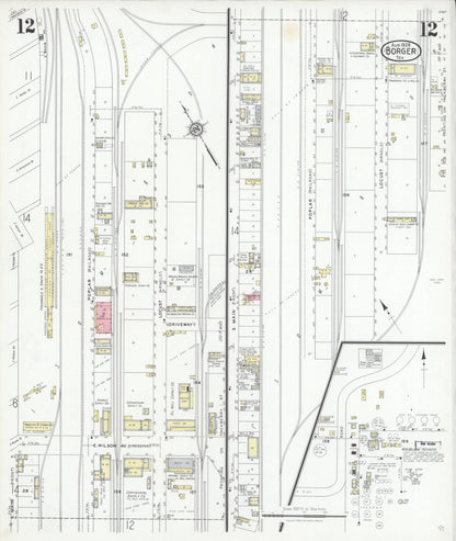 Sanborn Fire Insurance Map from Borger, Hutchinson County, Texas (1928), Sheet #0012 - Historic Sanborn Fire Insurance Map Print, vintage old map wall art, antique decor, genealogy gift, Texas Texas map
