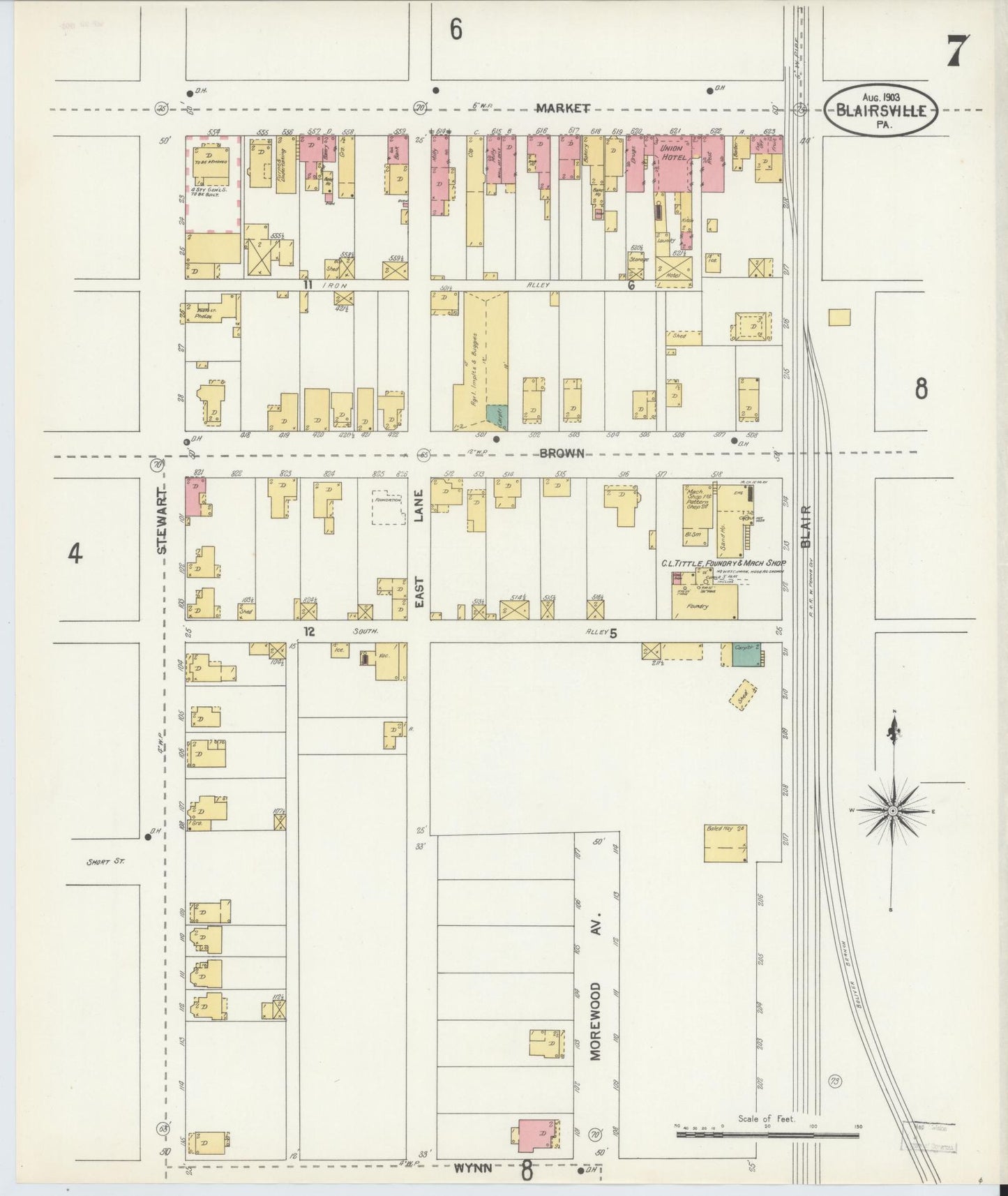 Sanborn Fire Insurance Map from Blairsville, Indiana County, Pennsylvania (1903), Sheet #0007 - Complete Map Set gallery image, historic Sanborn map, vintage wall art, Blairsville Indiana