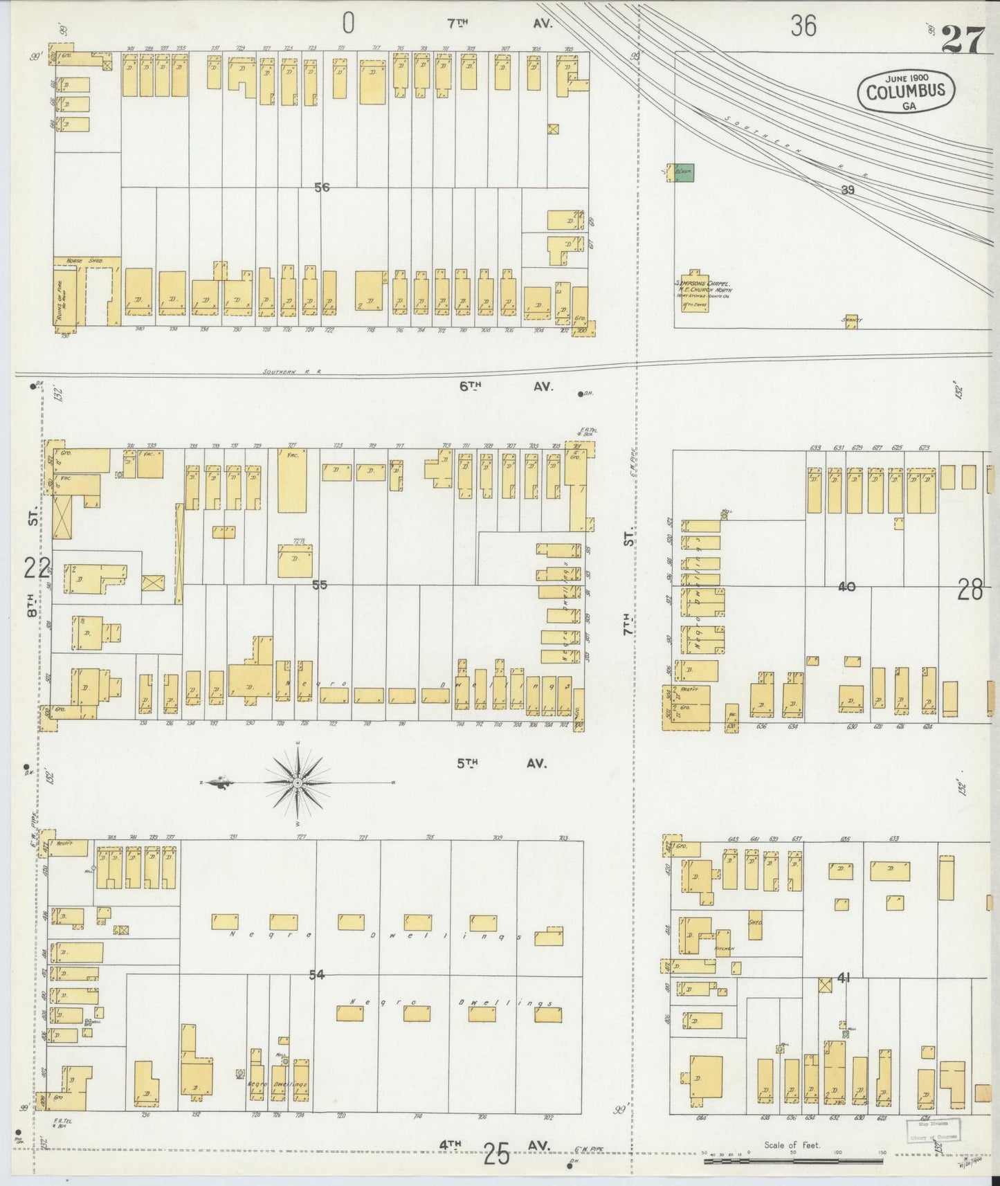 Sanborn Fire Insurance Map from Columbus, Muscogee County, Georgia (1900), Sheet #0027 - Historic Sanborn Fire Insurance Map Print, vintage old map wall art, antique decor, genealogy gift, Georgia Georgia map
