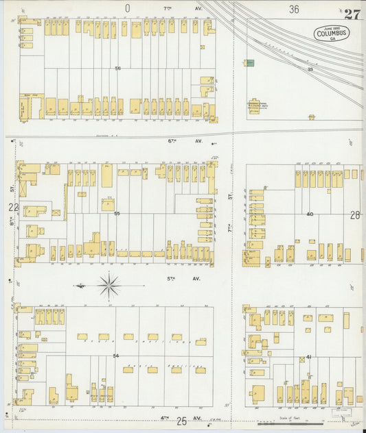 Sanborn Fire Insurance Map from Columbus, Muscogee County, Georgia (1900), Sheet #0027 - Historic Sanborn Fire Insurance Map Print, vintage old map wall art, antique decor, genealogy gift, Georgia Georgia map