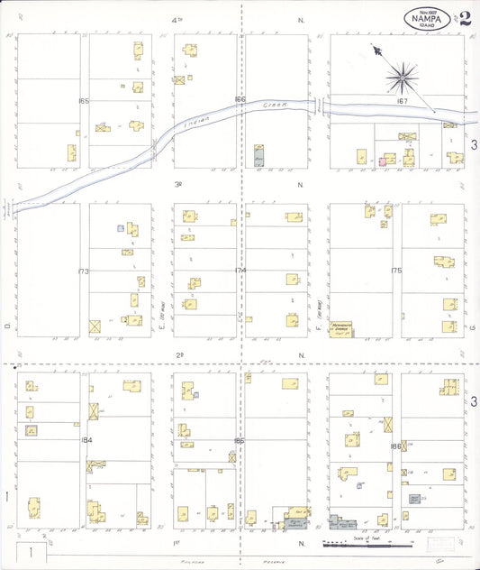 Sanborn Fire Insurance Map from Nampa, Canyon County, Idaho (1907), Sheet #0002 - Historic Sanborn Fire Insurance Map Print, vintage old map wall art, antique decor, genealogy gift, Idaho Idaho map