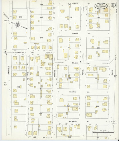 Sanborn Fire Insurance Map from Cleburne, Johnson County, Texas (1910), Sheet #0013 - Historic Sanborn Fire Insurance Map Print, vintage old map wall art, antique decor, genealogy gift, Texas Texas map