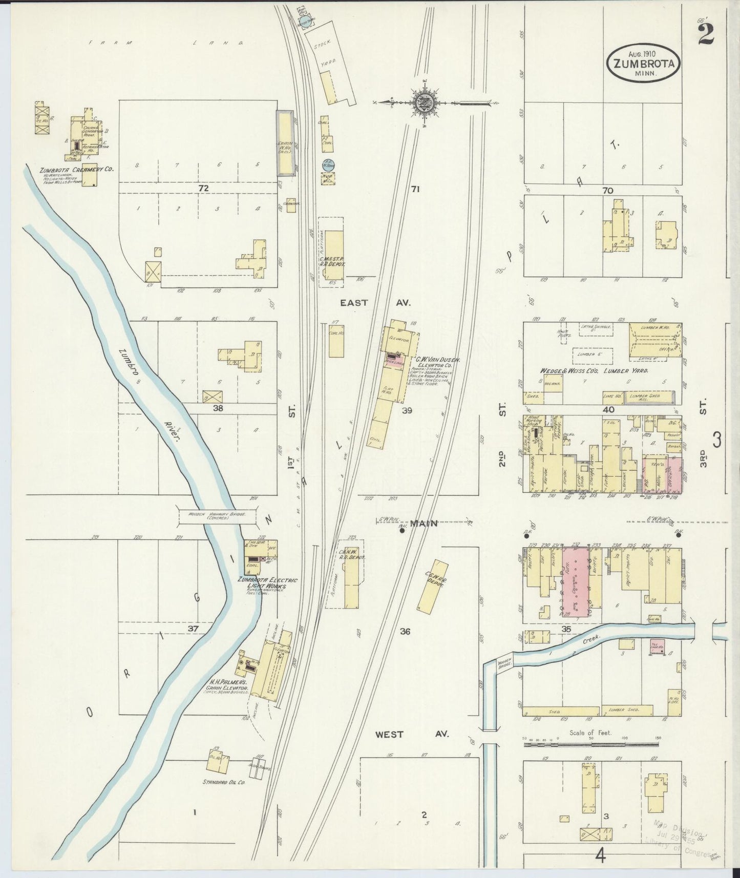 Sanborn Fire Insurance Map from Zumbrota, Goodhue County, Minnesota (1910), Sheet #0002 - Complete Map Set gallery image, historic Sanborn map, vintage wall art, Minnesota Minnesota