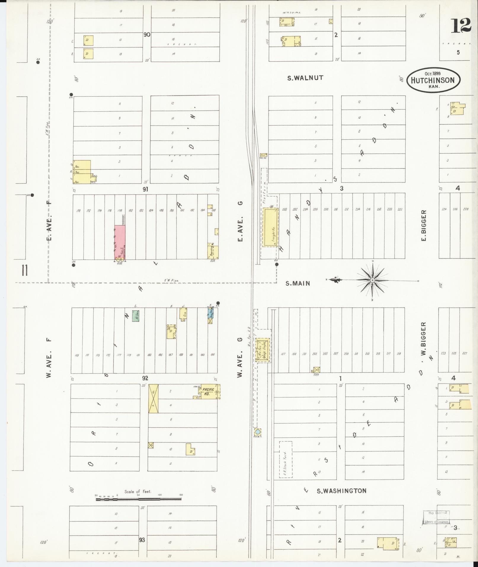 Sanborn Fire Insurance Map from Hutchinson, Reno County, Kansas (1899), Sheet #0012 - Historic Sanborn Fire Insurance Map Print, vintage old map wall art, antique decor, genealogy gift, Kansas Kansas map
