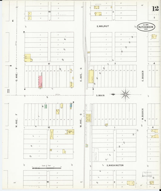 Sanborn Fire Insurance Map from Hutchinson, Reno County, Kansas (1899), Sheet #0012 - Historic Sanborn Fire Insurance Map Print, vintage old map wall art, antique decor, genealogy gift, Kansas Kansas map