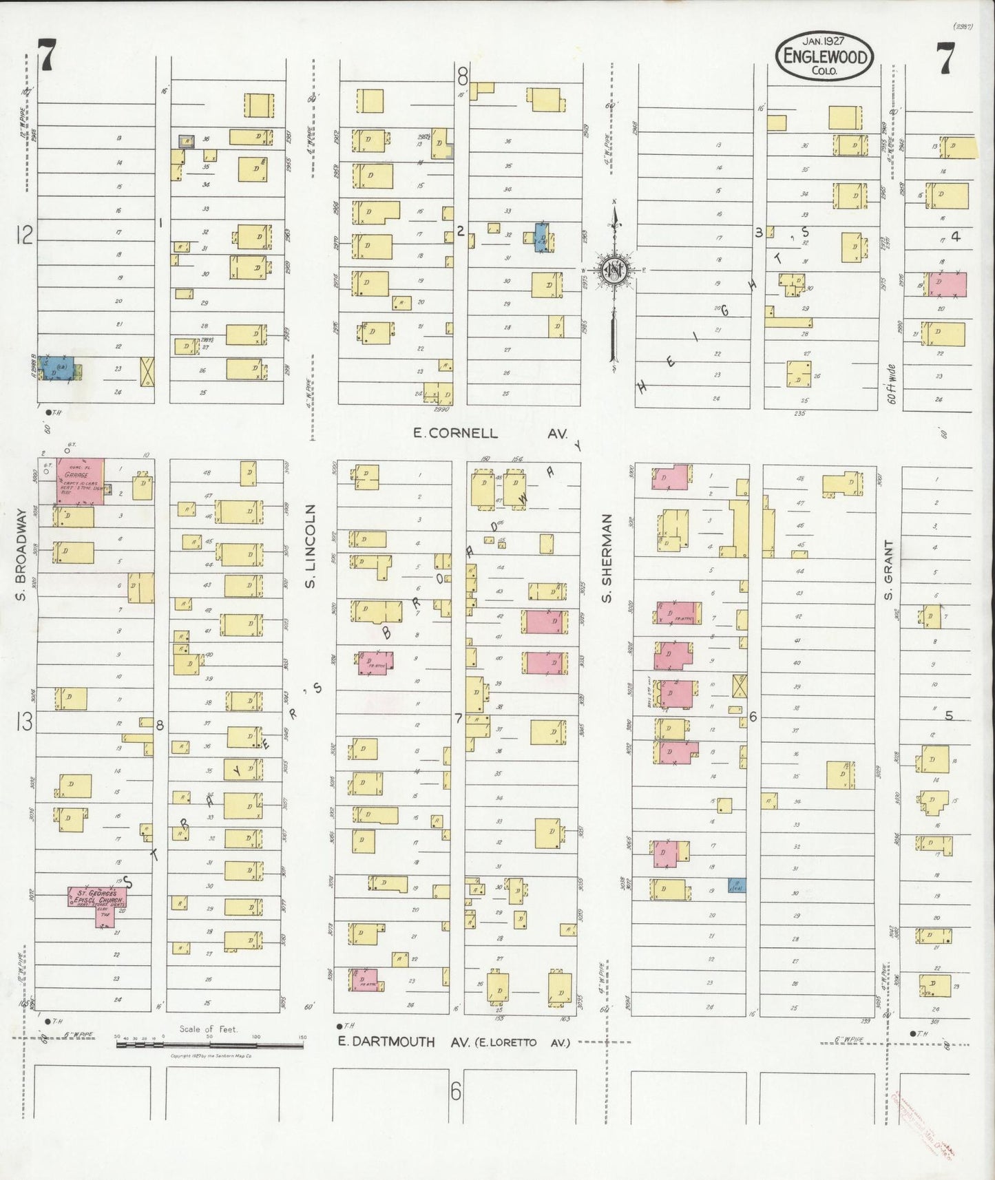 Sanborn Fire Insurance Map from Englewood, Arapahoe County, Colorado (1927), Sheet #0007 - Complete Map Set gallery image, historic Sanborn map, vintage wall art, Colorado Colorado