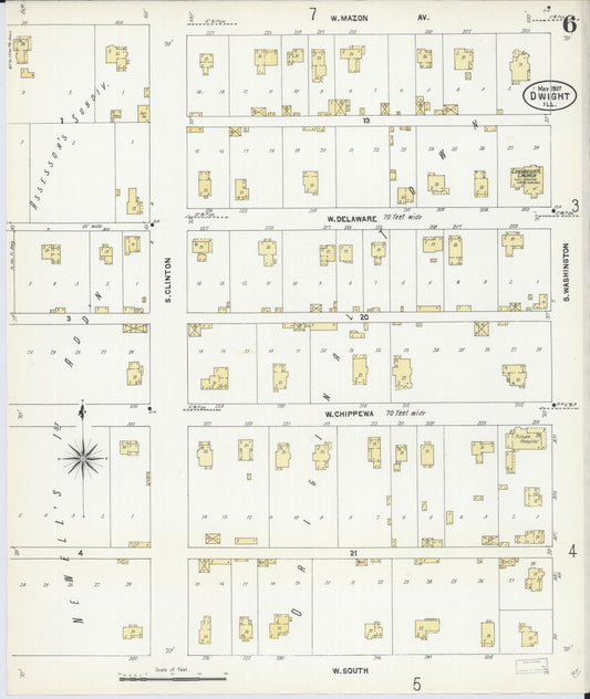 Sanborn Fire Insurance Map from Dwight, Livingston County, Illinois (1907), Sheet #0006 - Historic Sanborn Fire Insurance Map Print, vintage old map wall art, antique decor, genealogy gift, Illinois Illinois map
