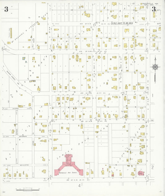 Sanborn Fire Insurance Map from Bentonville, Benton County, Arkansas (1933), Sheet #0003 - Historic Sanborn Fire Insurance Map Print, vintage old map wall art, antique decor, genealogy gift, Arkansas Arkansas map