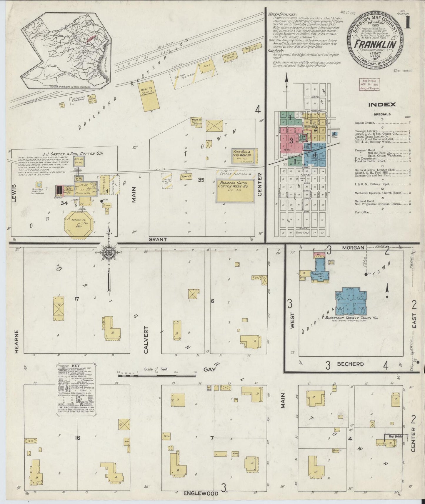 Sanborn Fire Insurance Map from Franklin, Robertson County, Texas. (1916) – Historic Sanborn Fire Insurance Map Print