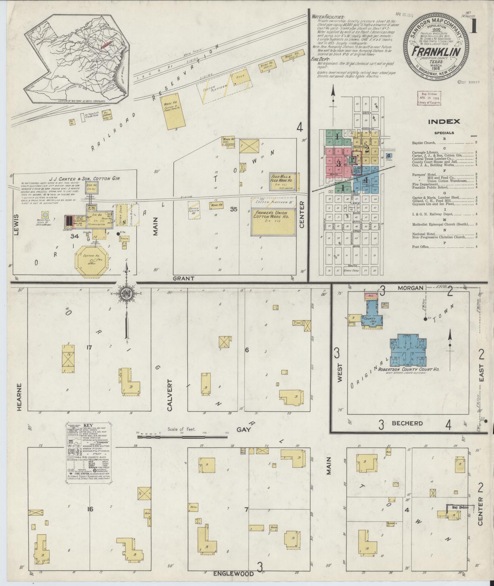 Sanborn Fire Insurance Map from Franklin, Robertson County, Texas. (1916) – Historic Sanborn Fire Insurance Map Print