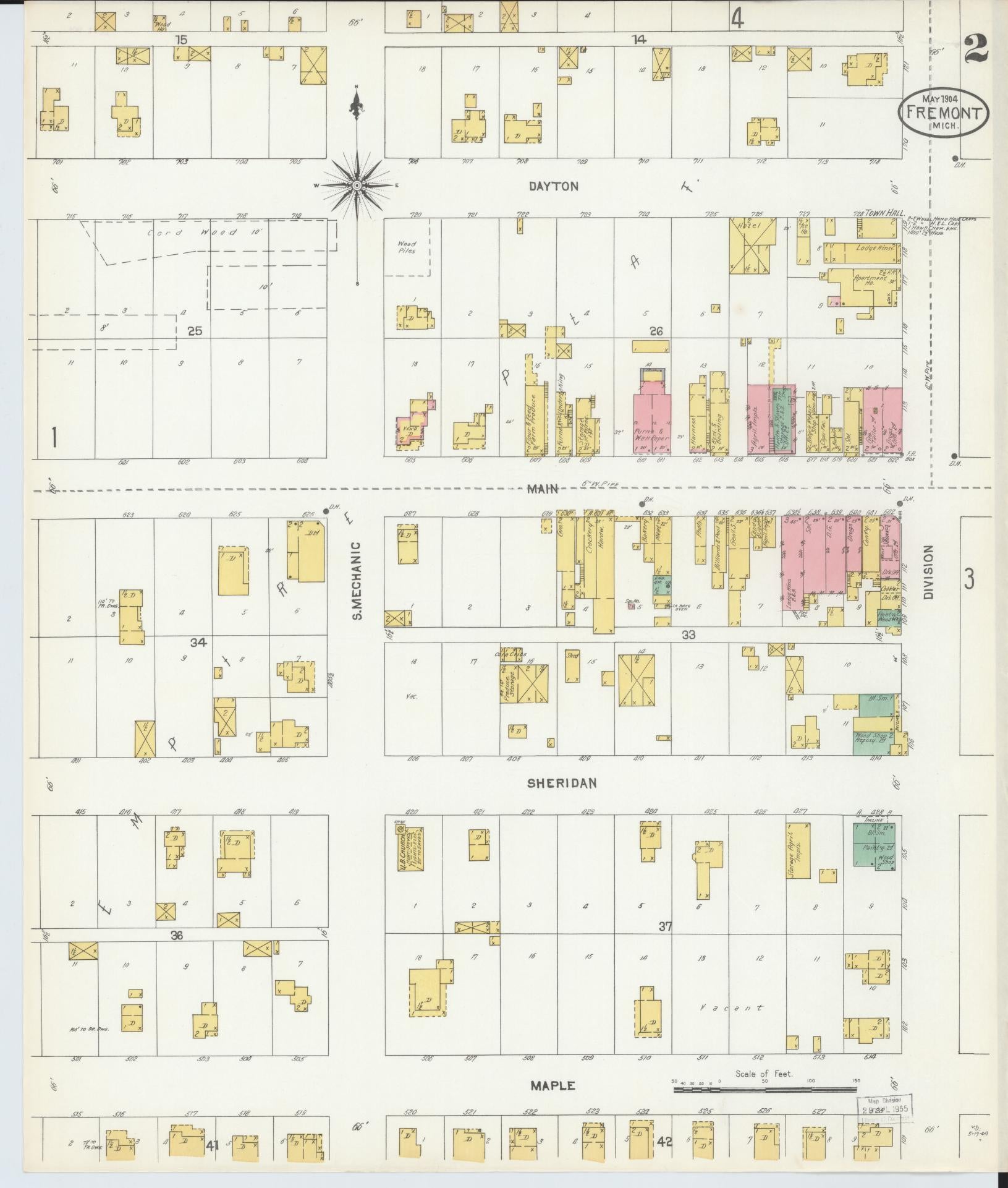 Sanborn Fire Insurance Map from Fremont, Newaygo County, Michigan (1904), Sheet #0002 - Complete Map Set gallery image, historic Sanborn map, vintage wall art, Michigan Michigan