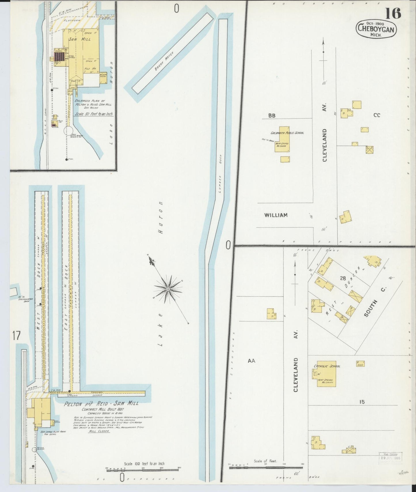 Sanborn Fire Insurance Map from Cheboygan, Cheboygan County, Michigan (1900), Sheet #0016 - Historic Sanborn Fire Insurance Map Print, vintage old map wall art, antique decor, genealogy gift, Michigan Michigan map