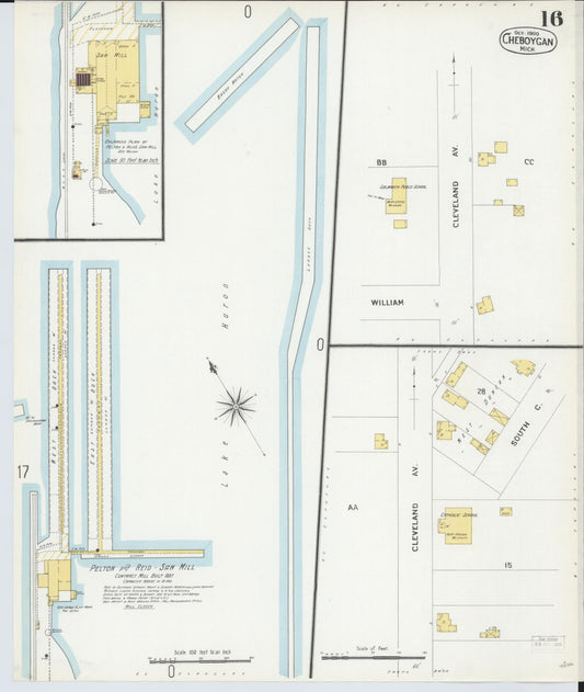 Sanborn Fire Insurance Map from Cheboygan, Cheboygan County, Michigan (1900), Sheet #0016 - Historic Sanborn Fire Insurance Map Print, vintage old map wall art, antique decor, genealogy gift, Michigan Michigan map