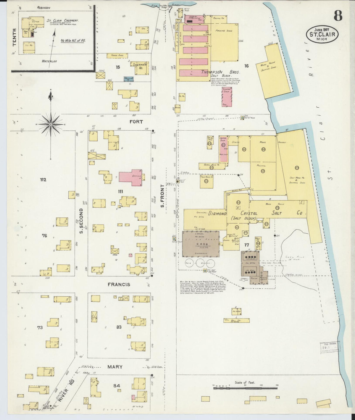 Sanborn Fire Insurance Map from Saint Clair, Saint Clair County, Michigan (1907), Sheet #0008 - Historic Sanborn Fire Insurance Map Print, vintage old map wall art, antique decor, genealogy gift, Michigan Michigan map