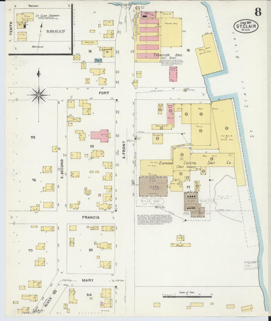 Sanborn Fire Insurance Map from Saint Clair, Saint Clair County, Michigan (1907), Sheet #0008 - Historic Sanborn Fire Insurance Map Print, vintage old map wall art, antique decor, genealogy gift, Michigan Michigan map