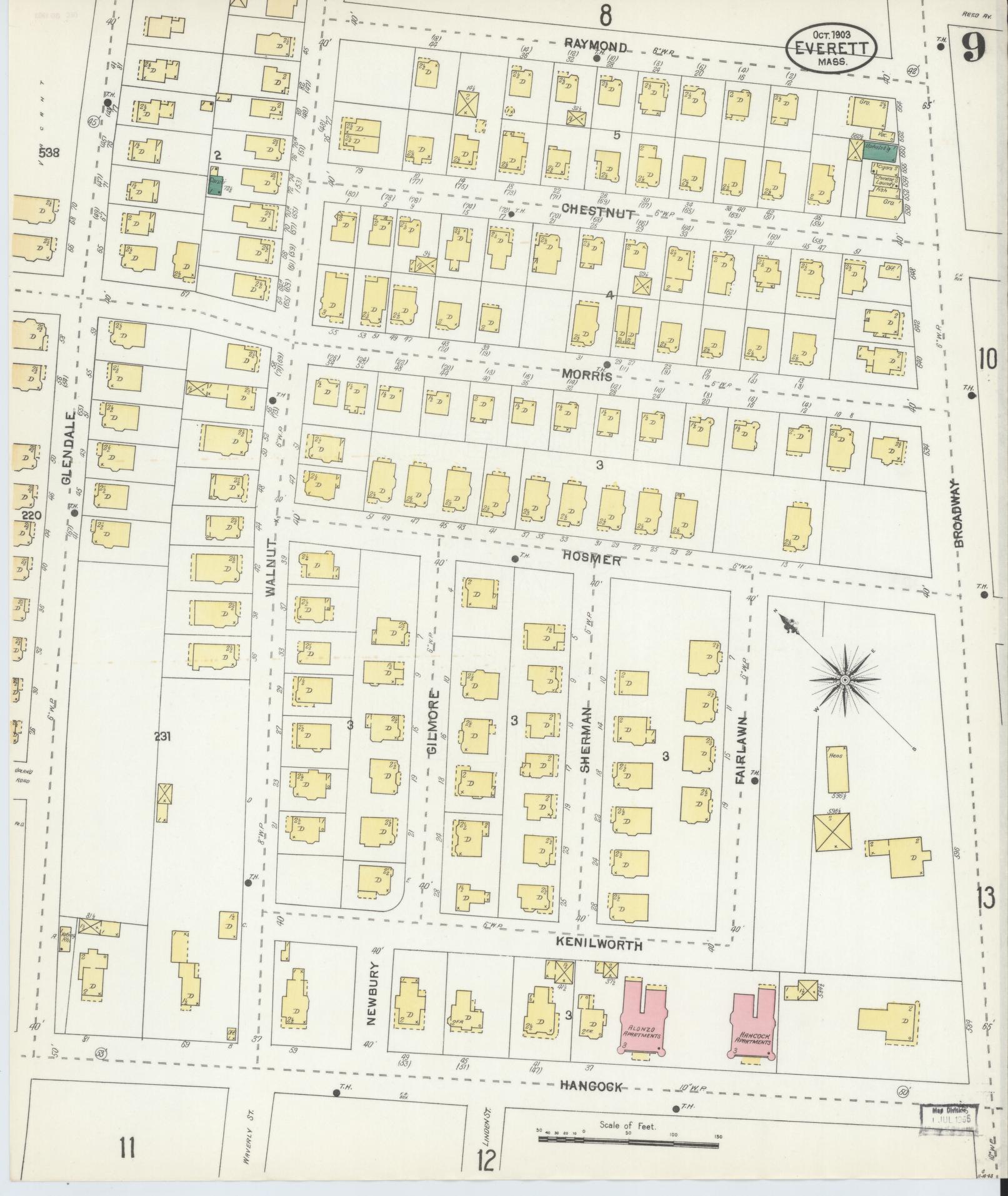 Sanborn Fire Insurance Map from Everett, Middlesex County, Massachusetts (1903), Sheet #0009 - Historic Sanborn Fire Insurance Map Print, vintage old map wall art, antique decor, genealogy gift, Massachusetts Massachusetts map