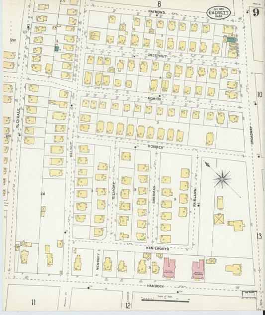 Sanborn Fire Insurance Map from Everett, Middlesex County, Massachusetts (1903), Sheet #0009 - Historic Sanborn Fire Insurance Map Print, vintage old map wall art, antique decor, genealogy gift, Massachusetts Massachusetts map