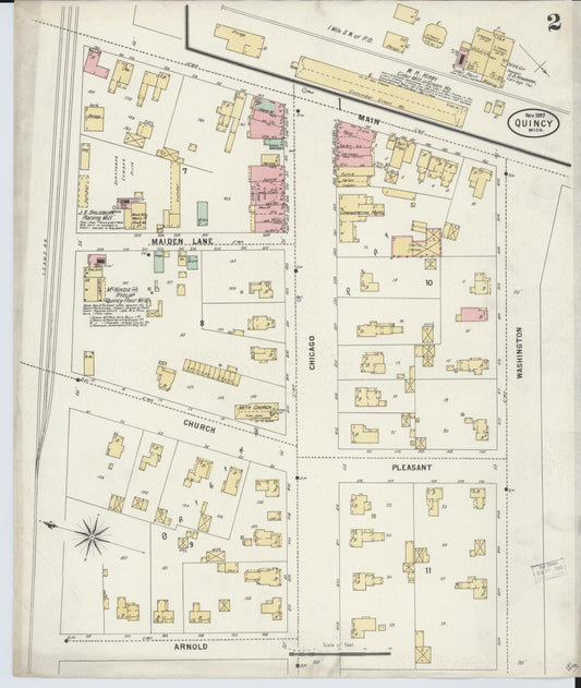 Sanborn Fire Insurance Map from Quincy, Branch County, Michigan (1897), Sheet #0002 - Historic Sanborn Fire Insurance Map Print, vintage old map wall art, antique decor, genealogy gift, Michigan Michigan map