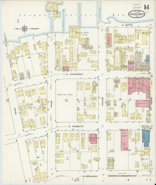 Sanborn Fire Insurance Map from Corpus Christi, Nueces County, Texas (1914), Sheet #0014 - Historic Sanborn Fire Insurance Map Print, vintage old map wall art, antique decor, genealogy gift, Texas Texas map