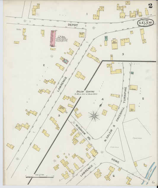 Sanborn Fire Insurance Map from Salem, Rockingham County, New Hampshire (1894), Sheet #0004 - Historic Sanborn Fire Insurance Map Print, vintage old map wall art, antique decor, genealogy gift, New Hampshire New Hampshire map