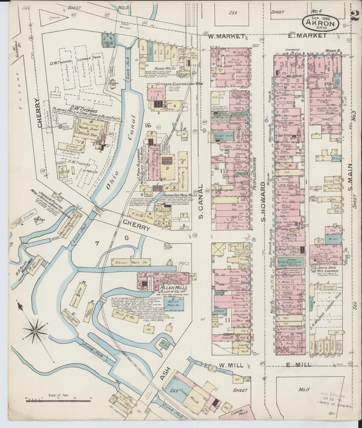 Sanborn Fire Insurance Map from Akron, Summit County, Ohio (1886), Sheet #0002 - Historic Sanborn Fire Insurance Map Print, vintage old map wall art, antique decor, genealogy gift, Ohio Ohio map