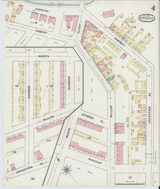 Sanborn Fire Insurance Map from Cohoes, Albany County, New York (1891), Sheet #0004 - Historic Sanborn Fire Insurance Map Print, vintage old map wall art, antique decor, genealogy gift, New York New York map