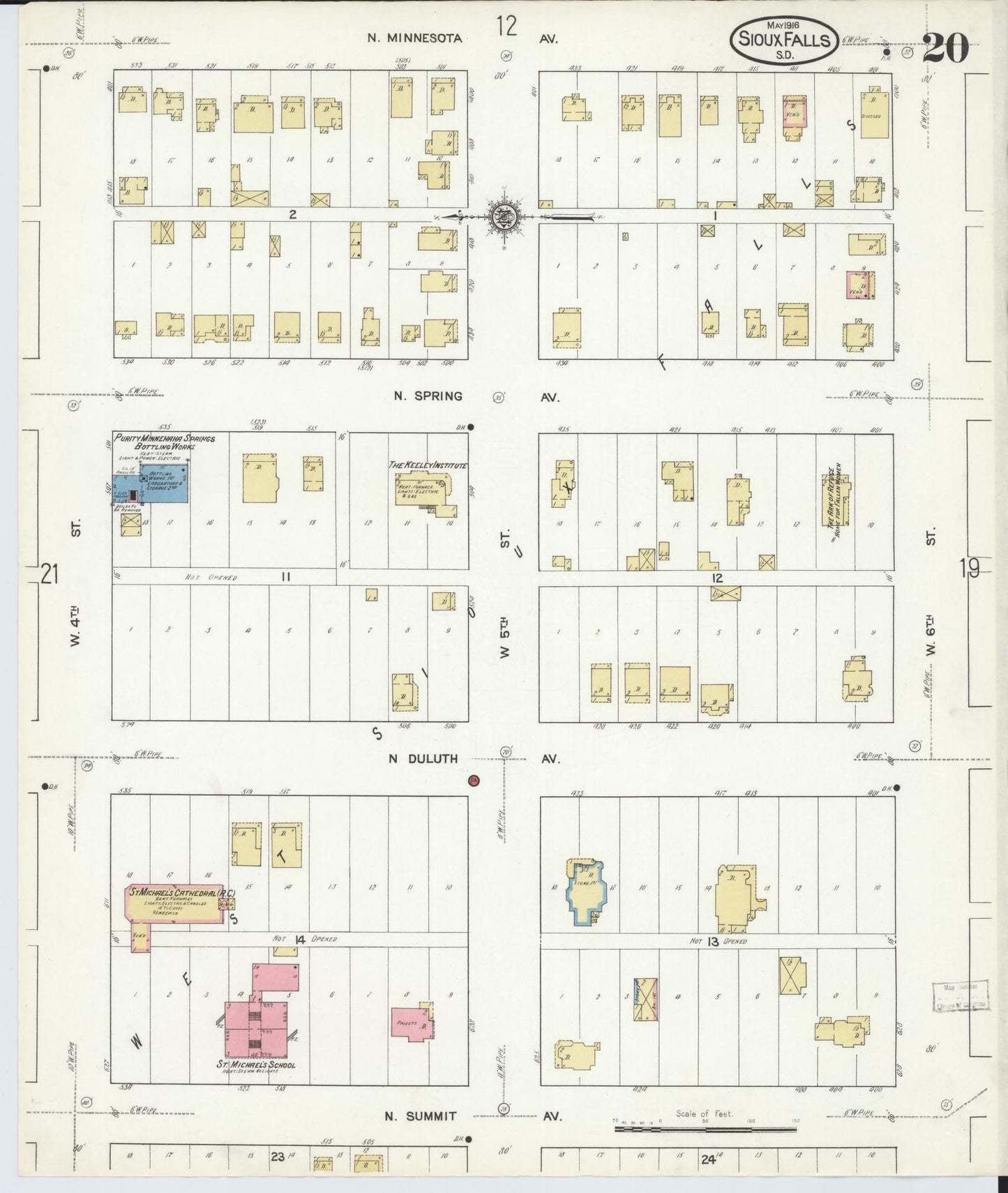Sanborn Fire Insurance Map from Sioux Falls, Minnehaha County, South Dakota (1916), Sheet #0020 - Complete Map Set gallery image, historic Sanborn map, vintage wall art, South Dakota South Dakota
