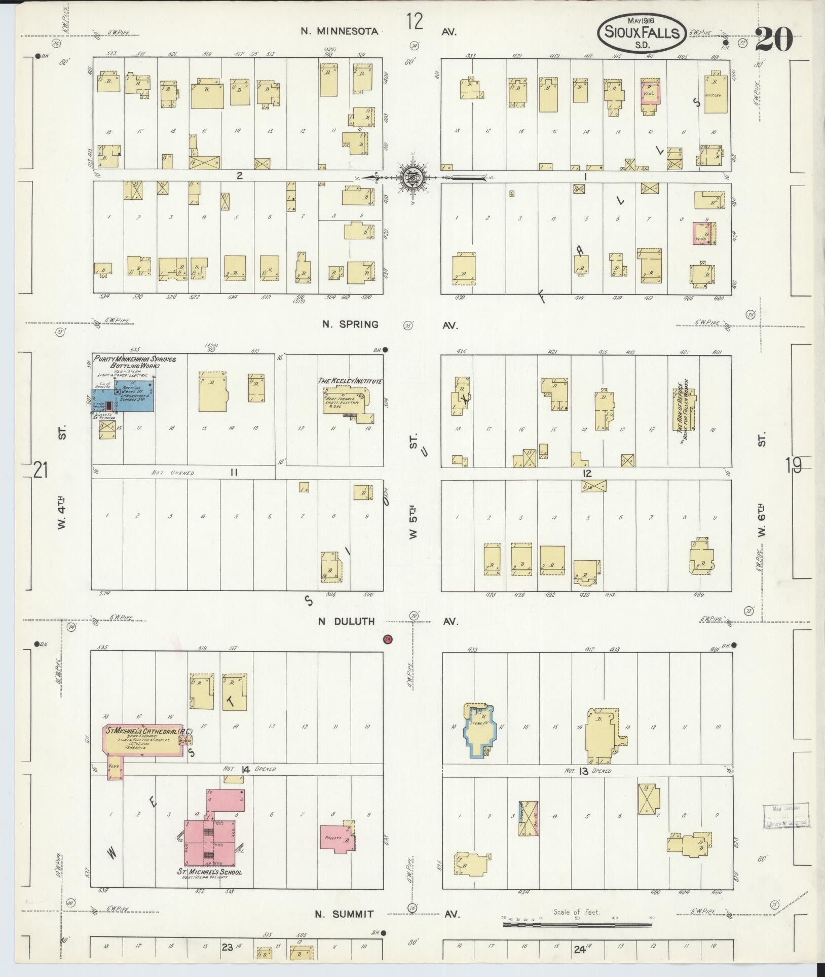 Sanborn Fire Insurance Map from Sioux Falls, Minnehaha County, South Dakota (1916), Sheet #0020 - Complete Map Set gallery image, historic Sanborn map, vintage wall art, South Dakota South Dakota