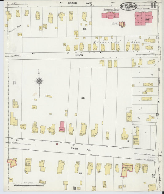 Sanborn Fire Insurance Map from Mount Clemens, Macomb County, Michigan (1921), Sheet #0011 - Historic Sanborn Fire Insurance Map Print, vintage old map wall art, antique decor, genealogy gift, Michigan Michigan map