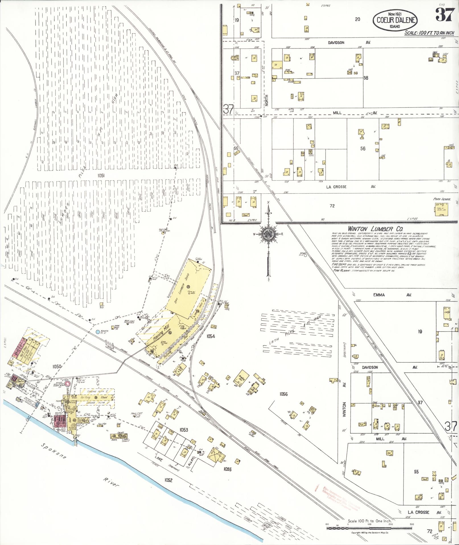 Sanborn Fire Insurance Map from Coeur D'alene, Kootenai County, Idaho (1921), Sheet #0037 - Complete Map Set gallery image, historic Sanborn map, vintage wall art, Idaho Idaho