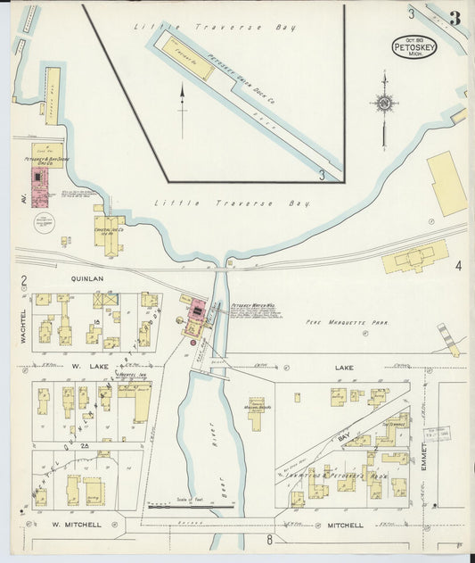 Sanborn Fire Insurance Map from Petoskey, Emmet County, Michigan (1913), Sheet #0003 - Historic Sanborn Fire Insurance Map Print, vintage old map wall art, antique decor, genealogy gift, Michigan Michigan map