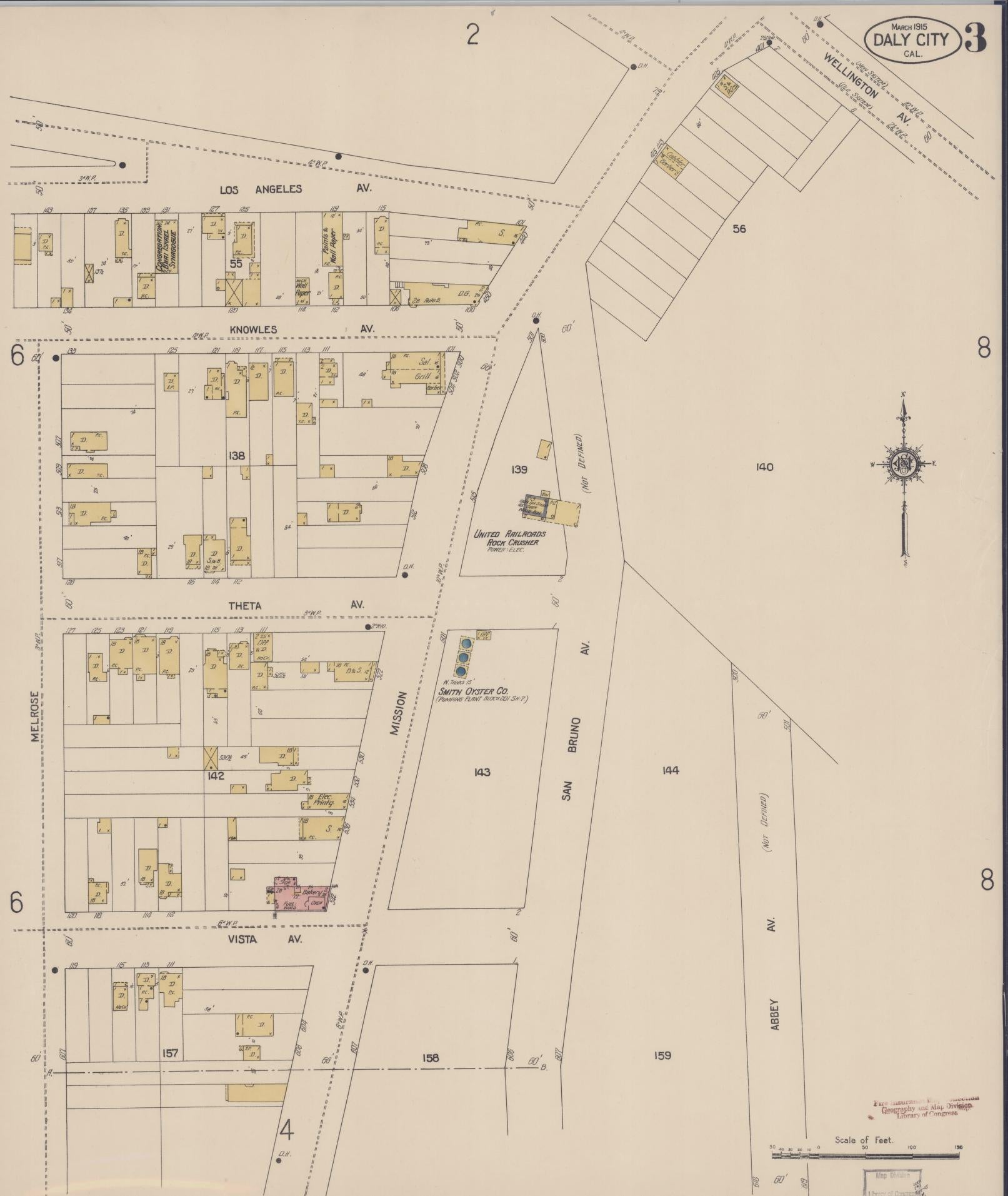 Sanborn Fire Insurance Map from Daly City, San Mateo County, California (1915), Sheet #0003 - Historic Sanborn Fire Insurance Map Print, vintage old map wall art, antique decor, genealogy gift, California California map