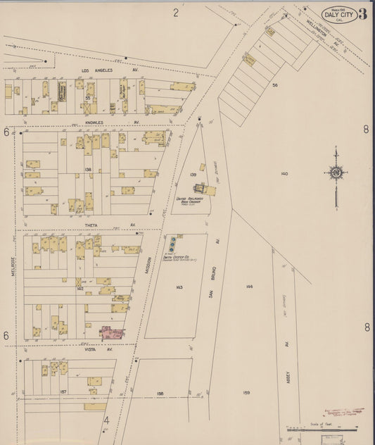 Sanborn Fire Insurance Map from Daly City, San Mateo County, California (1915), Sheet #0003 - Historic Sanborn Fire Insurance Map Print, vintage old map wall art, antique decor, genealogy gift, California California map