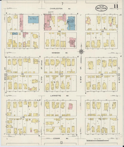 Sanborn Fire Insurance Map from Mattoon, Coles County, Illinois (1915), Sheet #0011 - Complete Map Set gallery image, historic Sanborn map, vintage wall art, Illinois Illinois