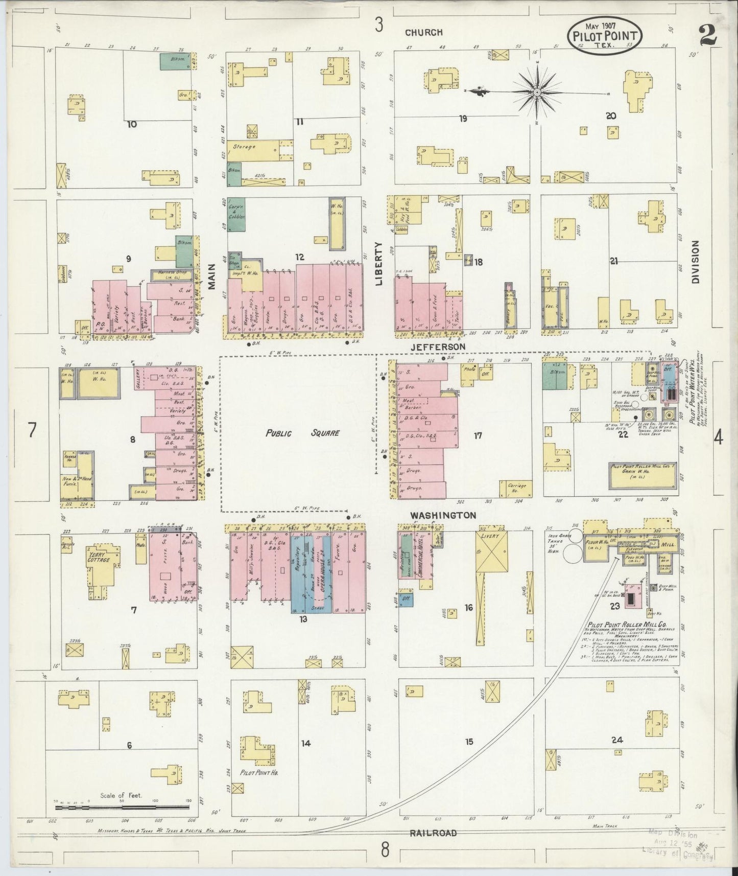 Sanborn Fire Insurance Map from Pilot Point, Denton County, Texas (1907), Sheet #0002 - Historic Sanborn Fire Insurance Map Print, vintage old map wall art, antique decor, genealogy gift, Texas Texas map