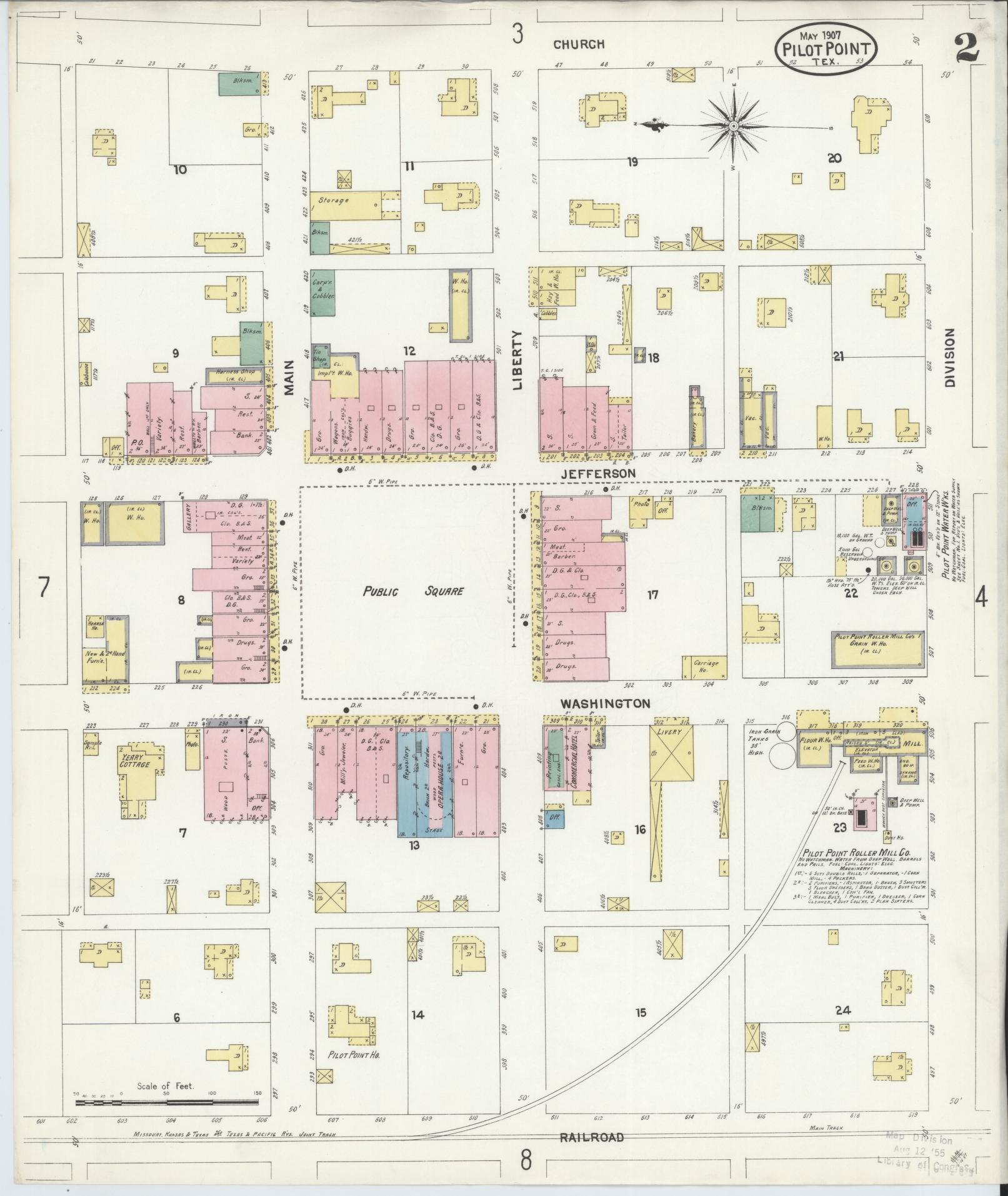 Sanborn Fire Insurance Map from Pilot Point, Denton County, Texas (1907), Sheet #0002 - Historic Sanborn Fire Insurance Map Print, vintage old map wall art, antique decor, genealogy gift, Texas Texas map