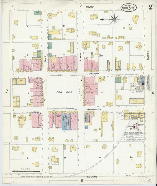 Sanborn Fire Insurance Map from Pilot Point, Denton County, Texas (1907), Sheet #0002 - Historic Sanborn Fire Insurance Map Print, vintage old map wall art, antique decor, genealogy gift, Texas Texas map