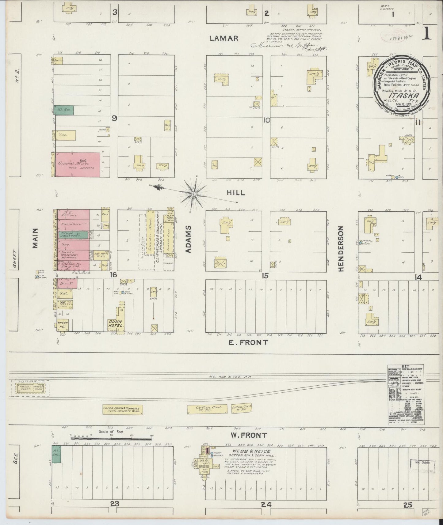 Sanborn Fire Insurance Map from Itasca, Hill County, Texas (1891), Sheet #0001 - Historic Sanborn Fire Insurance Map Print, vintage old map wall art, antique decor, genealogy gift, Texas Texas map