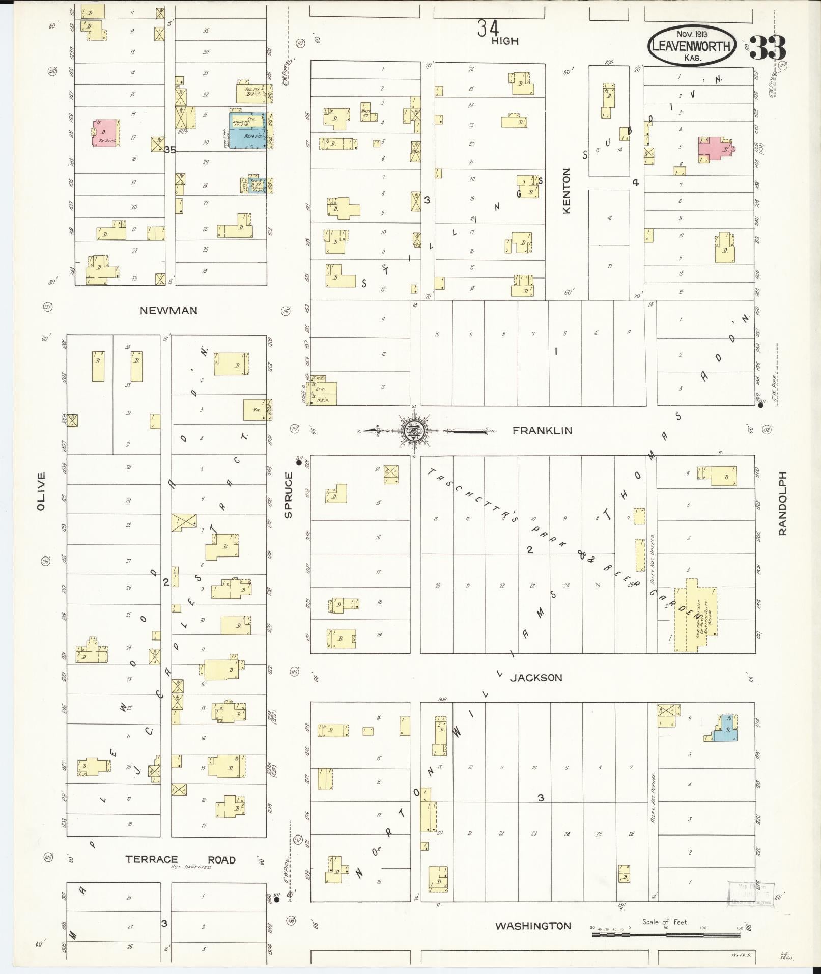 Sanborn Fire Insurance Map from Leavenworth, Leavenworth County, Kansas (1913), Sheet #0034 - Historic Sanborn Fire Insurance Map Print, vintage old map wall art, antique decor, genealogy gift, Kansas Kansas map