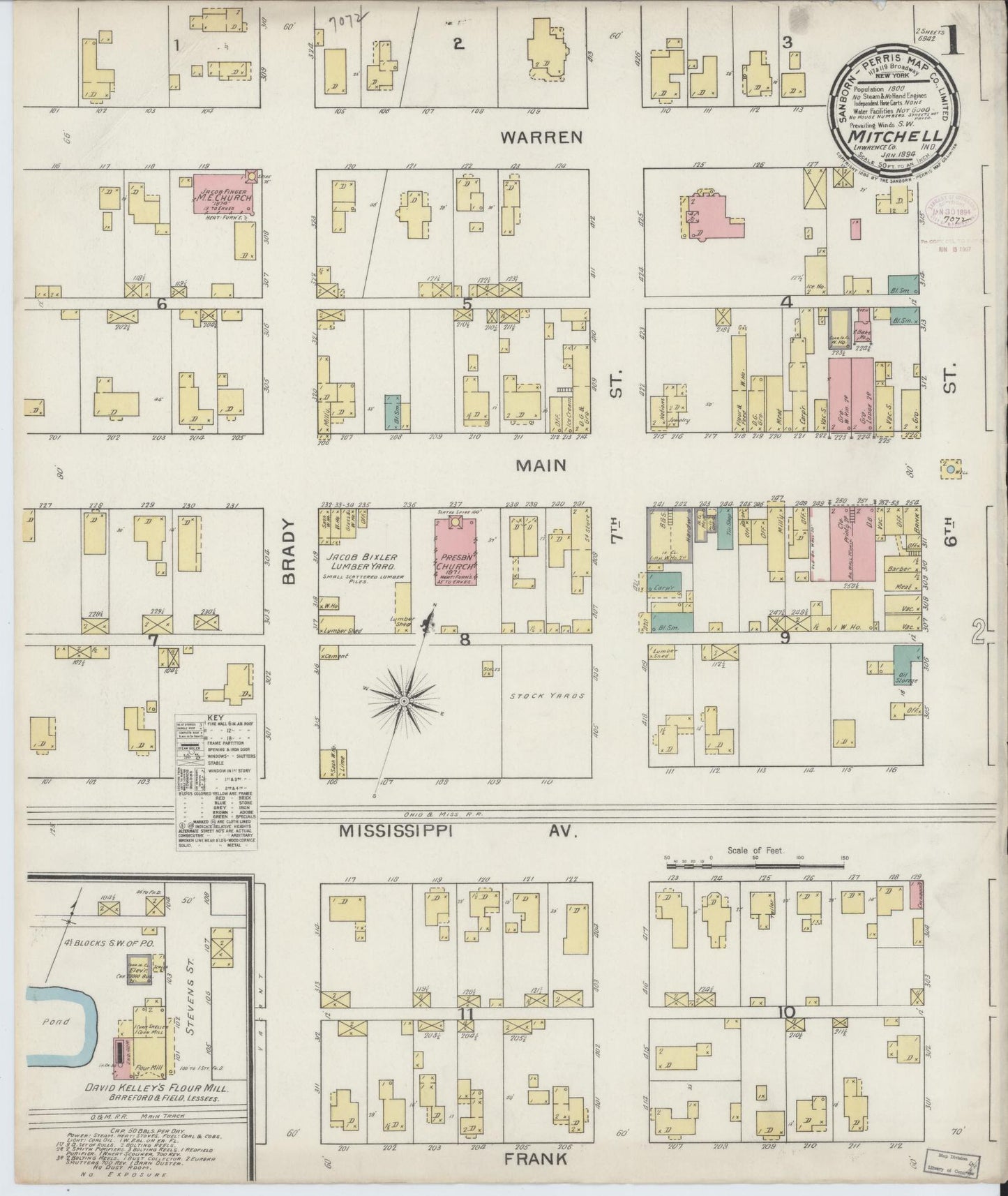 Sanborn Fire Insurance Map from Mitchell, Lawrence County, Indiana (1894), Sheet #0001 - Complete Map Set gallery image, historic Sanborn map, vintage wall art, Indiana Indiana