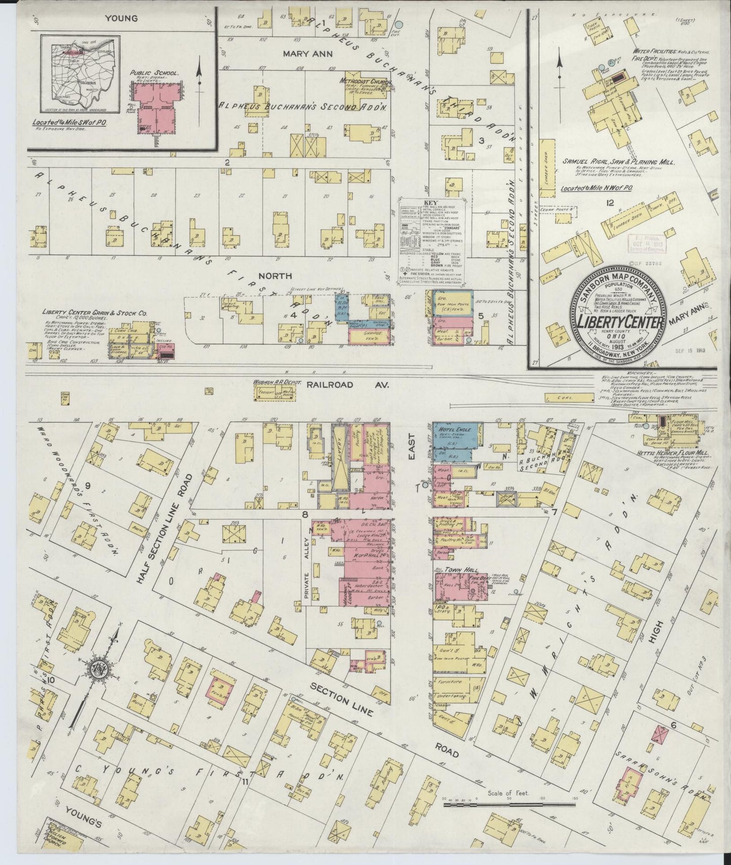 Sanborn Fire Insurance Map from Liberty Center, Henry County, Ohio (1913), Sheet #0001 - Historic Sanborn Fire Insurance Map Print, vintage old map wall art, antique decor, genealogy gift, Ohio Ohio map
