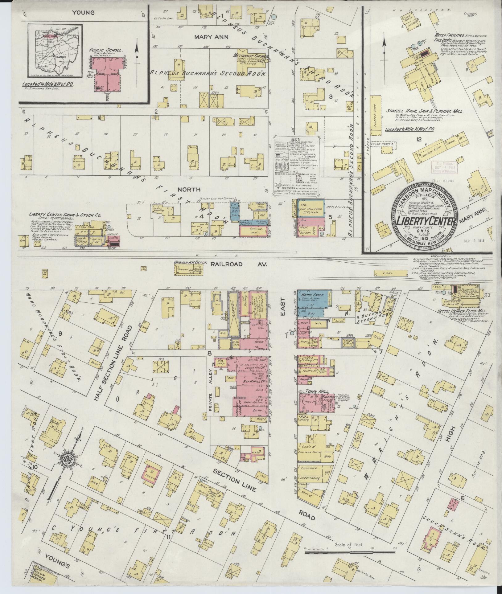 Sanborn Fire Insurance Map from Liberty Center, Henry County, Ohio (1913), Sheet #0001 - Historic Sanborn Fire Insurance Map Print, vintage old map wall art, antique decor, genealogy gift, Ohio Ohio map