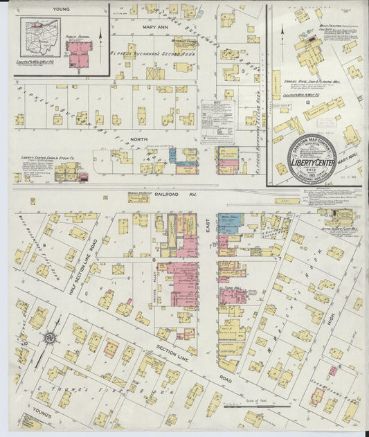 Sanborn Fire Insurance Map from Liberty Center, Henry County, Ohio (1913), Sheet #0001 - Historic Sanborn Fire Insurance Map Print, vintage old map wall art, antique decor, genealogy gift, Ohio Ohio map