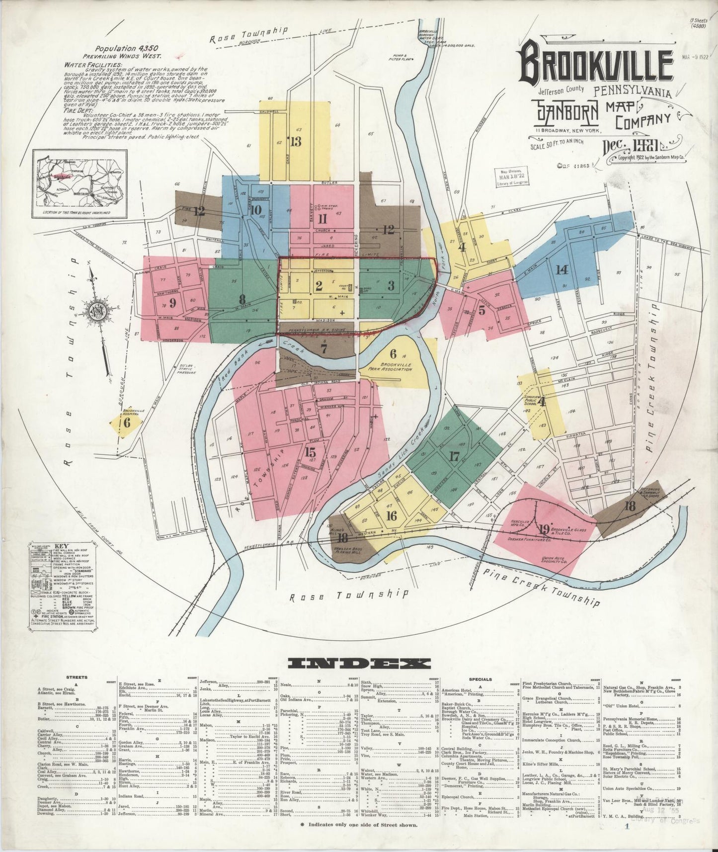 Sanborn Fire Insurance Map from Brookville, Jefferson County, Pennsylvania (1921), Sheet #0001 - Historic Sanborn Fire Insurance Map Print, vintage old map wall art, antique decor, genealogy gift, Pennsylvania Pennsylvania map