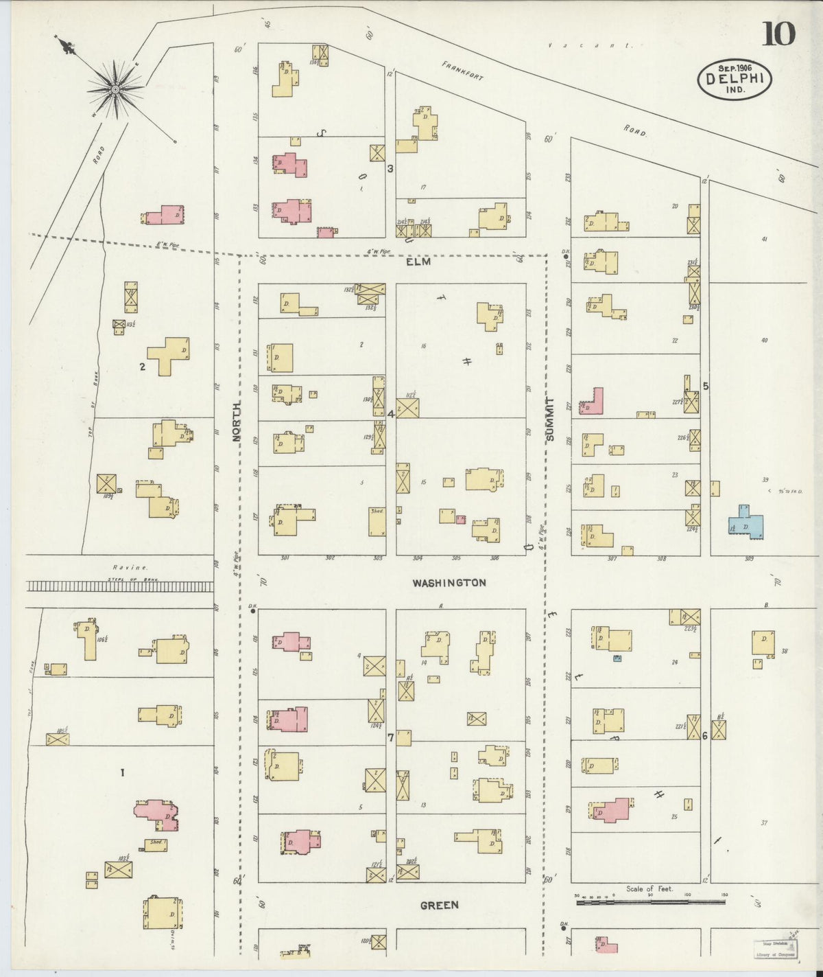 Sanborn Fire Insurance Map from Delphi, Carroll County, Indiana (1906), Sheet #0010 - Historic Sanborn Fire Insurance Map Print, vintage old map wall art, antique decor, genealogy gift, Indiana Indiana map