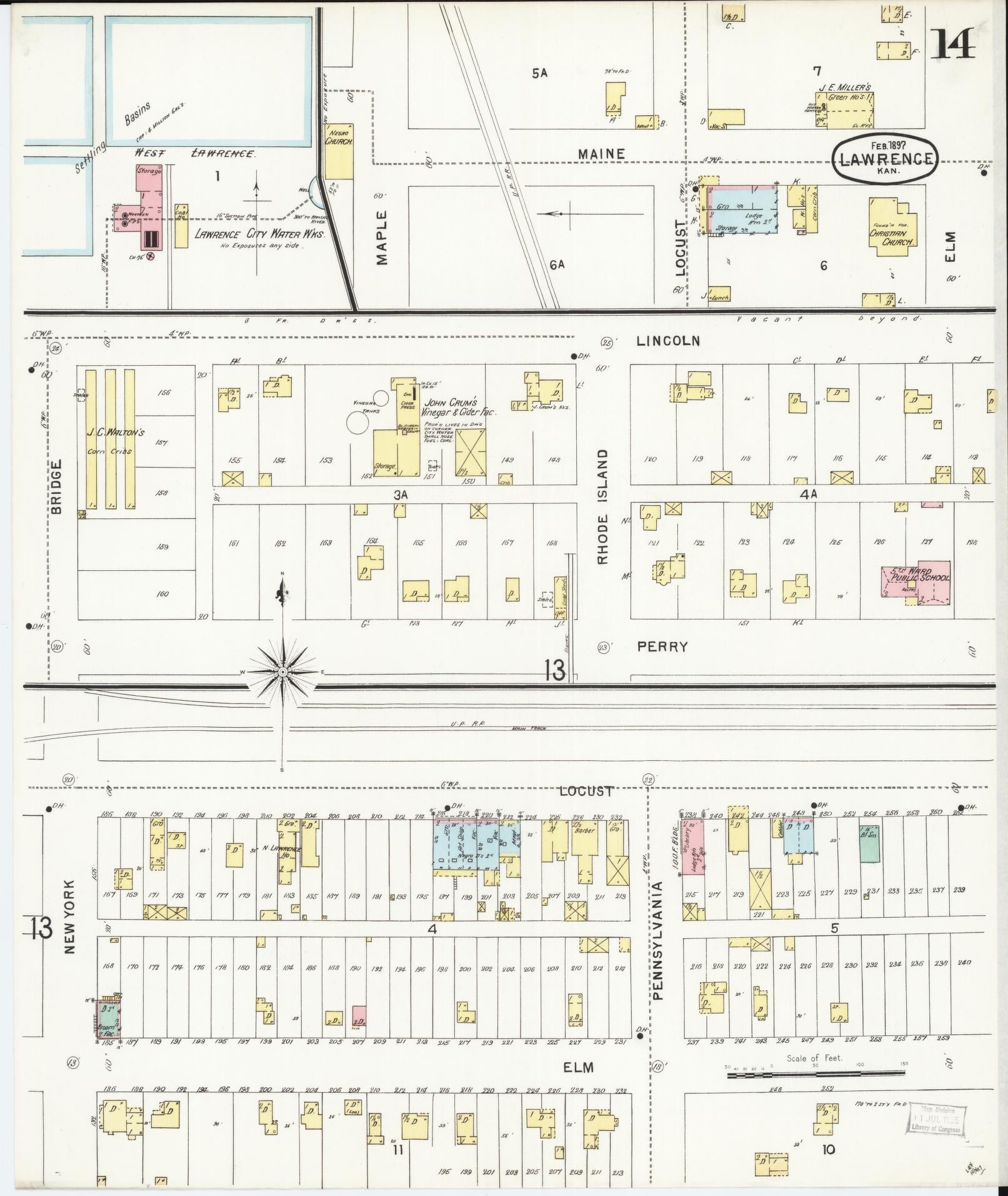 Sanborn Fire Insurance Map from Lawrence, Douglas County, Kansas (1897), Sheet #0014 - Historic Sanborn Fire Insurance Map Print, vintage old map wall art, antique decor, genealogy gift, Kansas Kansas map